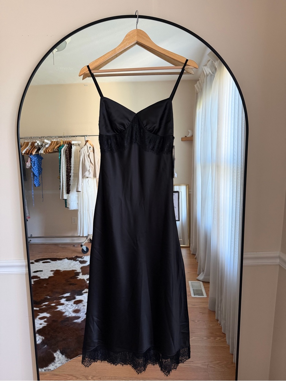 Emerald Sundae Black Slip Midi Dress with Lace Trim Size XS